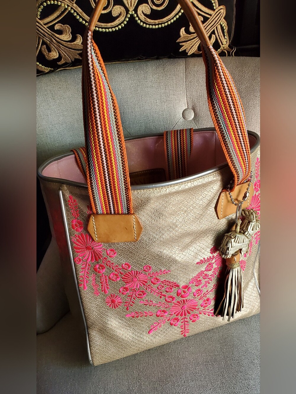 Consuela Brit Classic Tote Sold Out Bag Discontinued Gold Pink Large